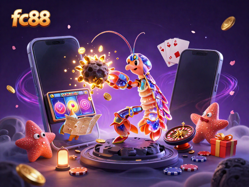Experience winning with fc88 as a galactic samurai mantis shrimp explores a vibrant casino world!