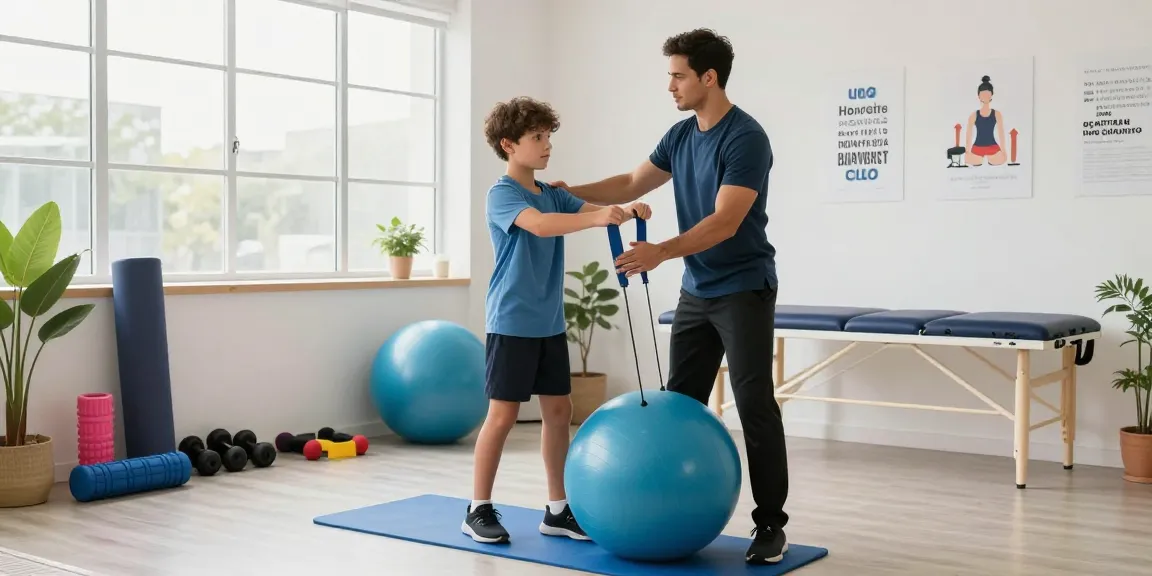 Sports therapy burlington expert demonstrating exercises in a modern physiotherapy clinic.
