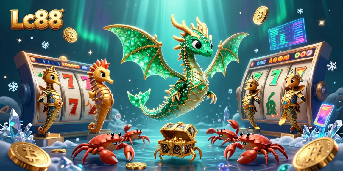Play thrilling games at Lc88 Casino with emerald sea dragon, royal seahorse guards, and shimmering jackpot symbols.