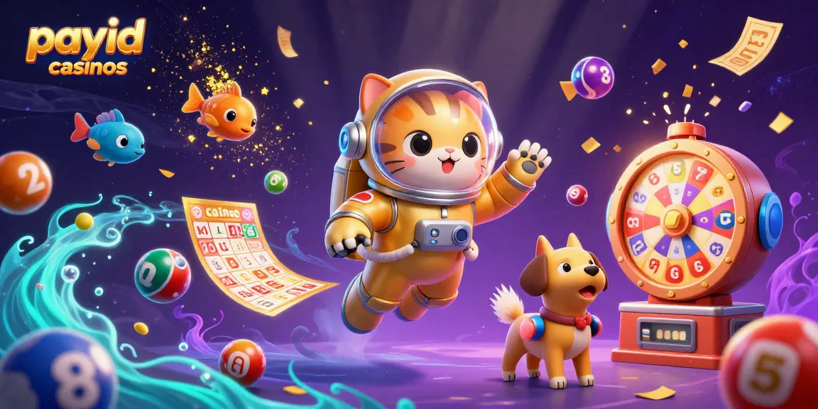 Play and win at payid casinos with our vibrant 3D scene showcasing exciting gaming elements.